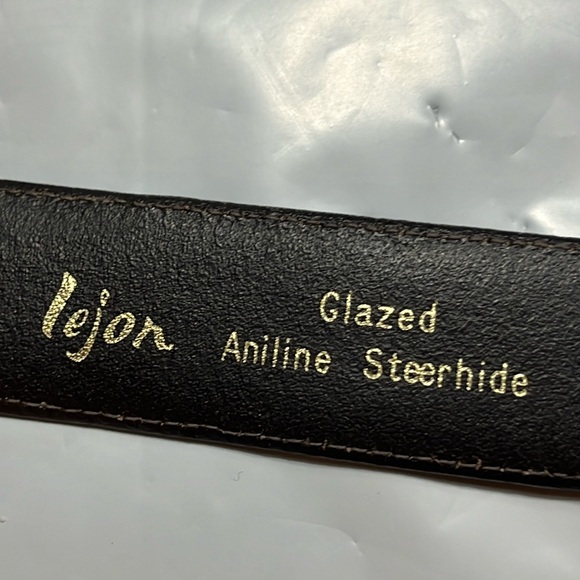 Lejon men’s 42 BROWN GLAZED ANILINE steerhide BELT fits 39-43” vtg BRASS BUCKLE - Picture 2 of 12